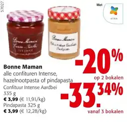 Colruyt Bonne Maman alle confituren Intense, hazelnootpasta of pindapasta aanbieding