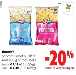 Colruyt Jimmy's popcorn Sweet & Salt of zout aanbieding