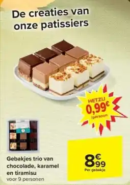 Carrefour Express Gebakjes trio van chocolade, karamel en tiramisu aanbieding
