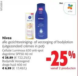 Colruyt Nivea alle gezichtsreiniging- of verzorging of bodylotion aanbieding