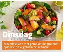 Colruyt Maaltijdsalade met geroosterde groenten, spinazie en vegetarische schnitzel aanbieding