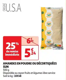 Auchan amandes en poudre ou décortiquées sun aanbieding