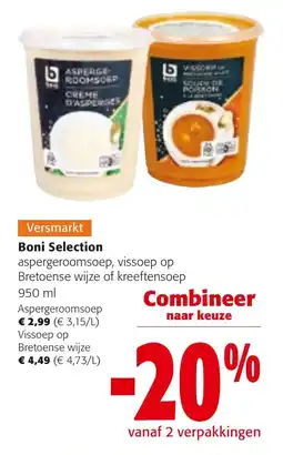 Colruyt Boni Selection aspergeroomsoep, vissoep op Bretoense wijze of kreeftensoep aanbieding