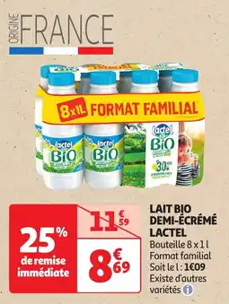 Auchan Lait bio demi-écrémé lactel aanbieding