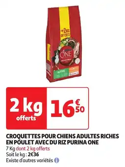 Auchan Croquettes pour chiens adultes riches en poulet avec du riz Purina One aanbieding