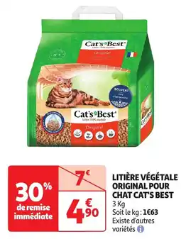 Auchan Litière végétale original pour chat cat's best aanbieding