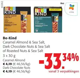Colruyt Be-Kind Caramel Almond & Sea Salt, Dark Chocolate Nuts & Sea Salt of Roasted Nuts & Sea Salt aanbieding