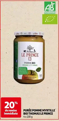 Auchan purée pomme myrtille bio thomas le prince aanbieding