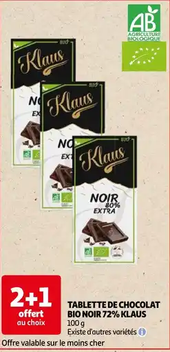 Auchan Tablette de chocolat bio noir klaus aanbieding