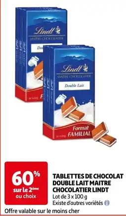 Auchan tablettes de chocolat double lait maître chocolatier lindt aanbieding