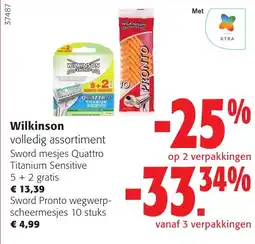 Colruyt Wilkinson volledig assortiment Sword mesjes Quattro Titanium Sensitive aanbieding