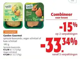 Colruyt Garden Gourmet spinazie-kaasrondo vegan schnitzel of kaas-schnitzel aanbieding