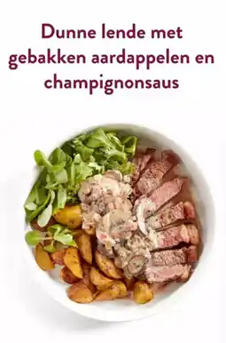 OKay Dunne lende met gebakken aardappelen en champignonsaus aanbieding