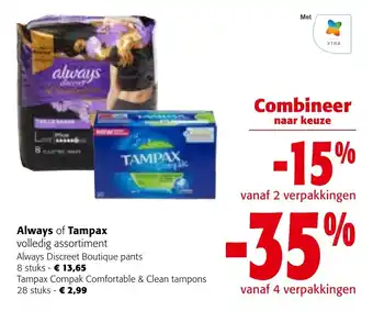 Colruyt Always of Tampax volledig assortiment aanbieding
