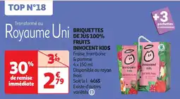 Auchan Briquettes de jus 100% fruits innocent kids aanbieding