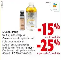 Colruyt L'Oréal Paris tout le maquillage ou Garnier tous les produits de soin pour le visage aanbieding