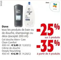 Colruyt Dove tous les produits de bain ou de douche, shampoings ou déos aanbieding