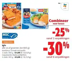 Colruyt Diepvries Iglo alle vis of groenten aanbieding
