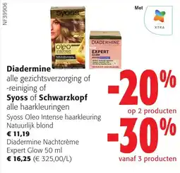 Colruyt Diadermine alle gezichtsverzorging of -reiniging of Syoss of Schwarzkopf alle haarkleuringen aanbieding