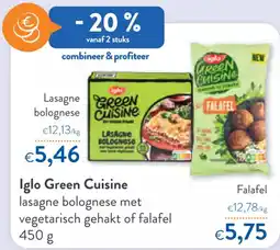 OKay Iglo Green Cuisine lasagne bolognese met vegetarisch gehakt of falafel aanbieding