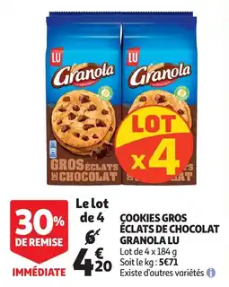 Auchan cookies gros éclats de chocolat granola lu aanbieding