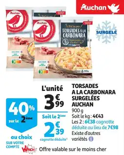 Auchan Torsades a la carbonara surgelées aanbieding