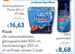 OKay Finish alle vaatwastabletten, glansspoelmiddel 800 ml, machinereiniger 250 ml of verfrisser citroen 2 stuks aanbieding
