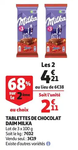Auchan Tablettes de chocolat Daim Milka aanbieding