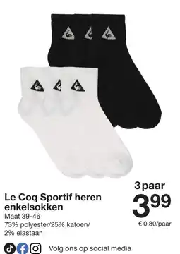 Zeeman Le Coq Sportif heren enkelsokken aanbieding