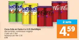 Albert Heijn Coca-Cola en Fanta 4 x 0.25 literblikjes aanbieding