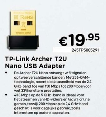CompuDeals TP-Link Archer T2U Nano USB Adapter aanbieding