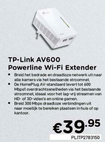 CompuDeals TP-Link AV600 Powerline Wi-Fi Extender aanbieding