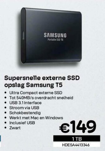 CompuDeals Supersnelle externe SSD opslag Samsung T5 aanbieding