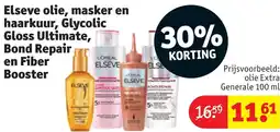 Kruidvat Elseve olie, masker en haarkuur, Glycolic Gloss Ultimate, Bond Repair en Fiber Booster aanbieding