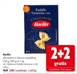 Colruyt Barilla alle pasta's in blauwe verpakking aanbieding