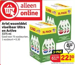 Kruidvat Ariel wasmiddel vloeibaar Ultra en Active aanbieding