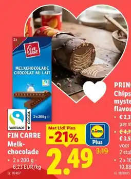 Lidl Fin Carre melkchocolade aanbieding