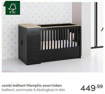 Baby & Tiener Combi ledikant memphis zwart-eiken aanbieding