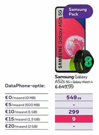 Proximus Samsung galaxy a52s 5g + galaxy watch 4 aanbieding