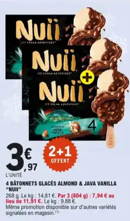 E.Leclerc 4 bâtonnets glacés almond & java vanilla nuii aanbieding