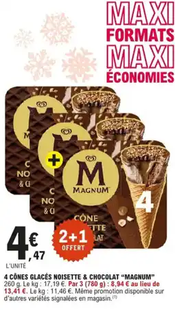 E.Leclerc 4 cônes glacés noisette & chocolat magnum aanbieding