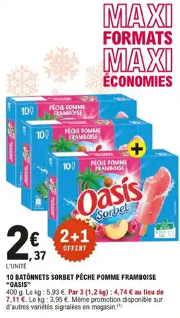 E.Leclerc 10 batonnets sorbet pêche pomme framboise oasis aanbieding