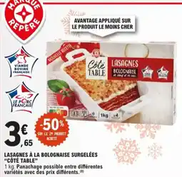 E.Leclerc lasagnes à la bolognaise surgelées côte table aanbieding