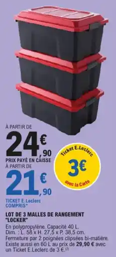 E.Leclerc lot de 3 malles de rangement locker aanbieding