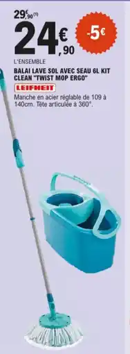 E.Leclerc Balai lave sol avec seau 6l kit clean twist mop ergo aanbieding