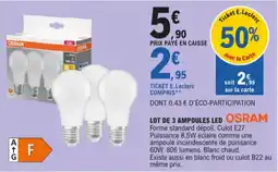 E.Leclerc lot de 3 ampoules led osram aanbieding