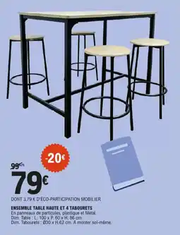 E.Leclerc Ensemble table haute et 4 tabourets aanbieding