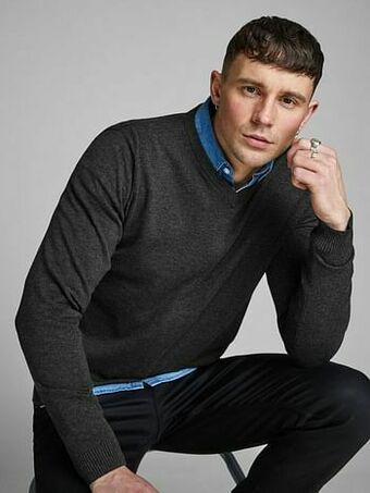 Berca Shoes Jack & Jones Pullover Basic Pull - Donkergrijs aanbieding
