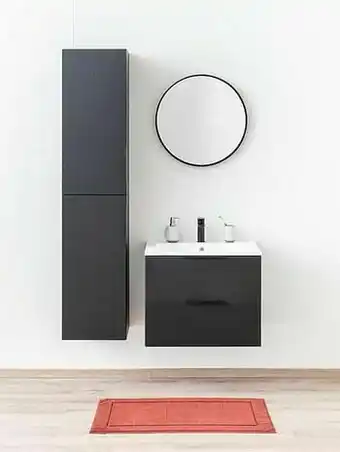 Zelfbouwmarkt Badkamermeubel Plato Zwart Houtnerf 70 Cm - Glans - Opleggreep Zwart aanbieding