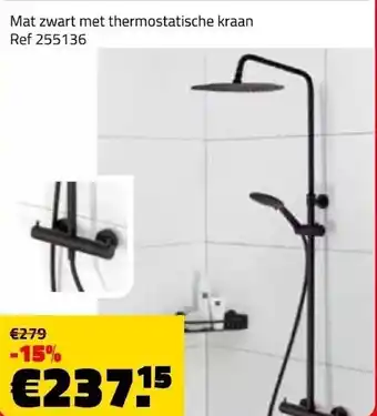 Mat zwart met thermostatische kraan